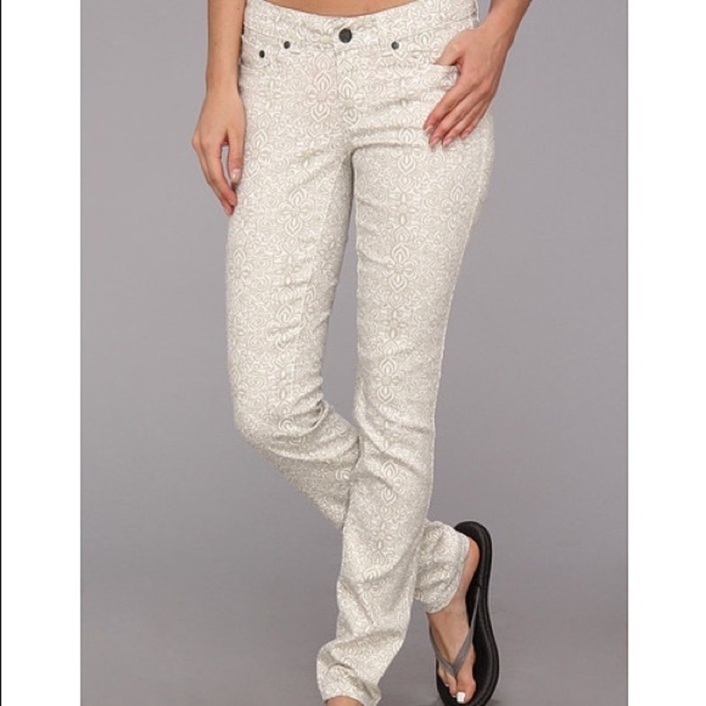 Prana, whitenude patterned straight leg jeans Sz ~> 6